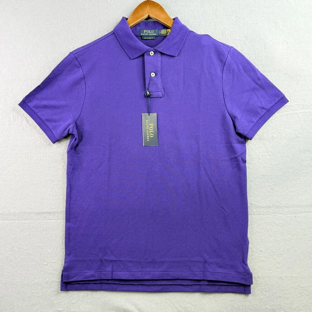 Polo Ralph Lauren Polo Shirt Mens Medium Custom Slim Fit Purple Short Sleeve NWT